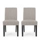 Dining Chair Set of 2 | Light Gray Fabric | Soft Cushions | Black Wood