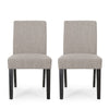 Dining Chair Set of 2 | Light Gray Fabric | Soft Cushions | Black Wood