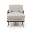 Chaise Lounger with 2 Rolled Pillows | Beige Fabric | Brown Wood 64"