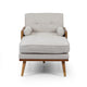 Chaise Lounger with 2 Rolled Pillows | Beige Fabric | Brown Wood 64"
