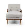 Chaise Lounger with 2 Rolled Pillows | Beige Fabric | Brown Wood 64’’ BM335440