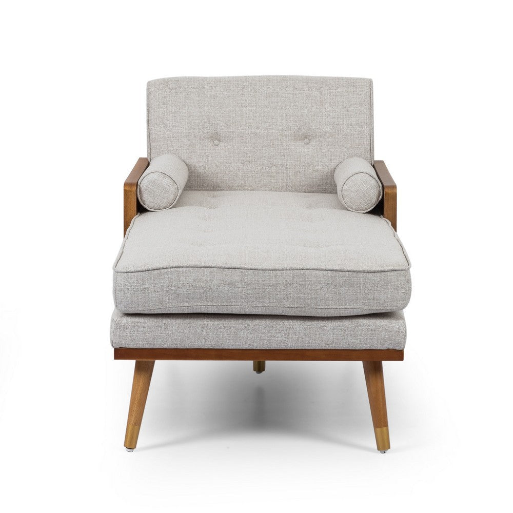 Chaise Lounger with 2 Rolled Pillows | Beige Fabric | Brown Wood 64’’ BM335440