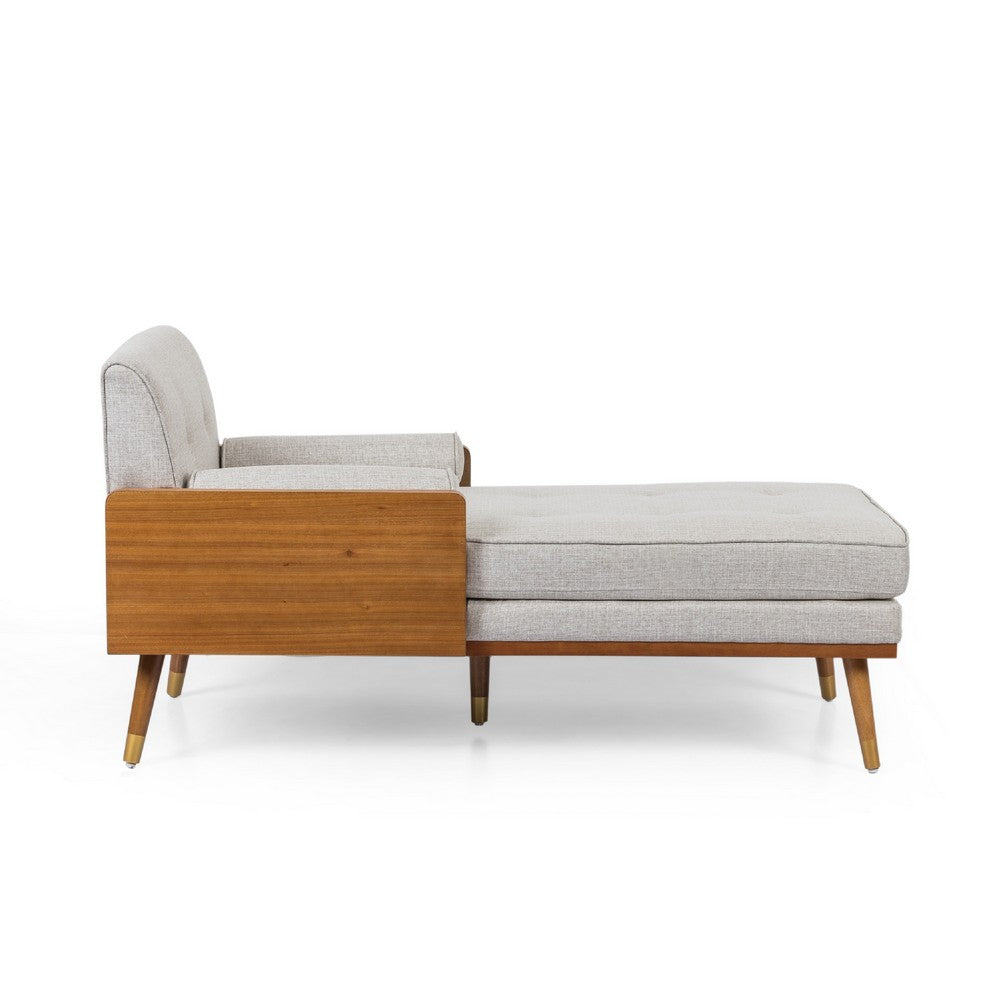 Chaise Lounger with 2 Rolled Pillows | Beige Fabric | Brown Wood 64"