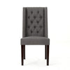 Nathan Dining Chair Set of 2 | Dark Brown Wood | Tufted Gray Wingback