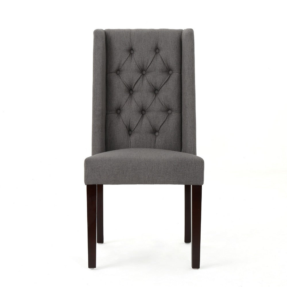 Nathan Dining Chair Set of 2 | Dark Brown Wood | Tufted Gray Wingback