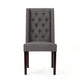 Nathan Dining Chair Set of 2 | Dark Brown Wood | Tufted Gray Wingback