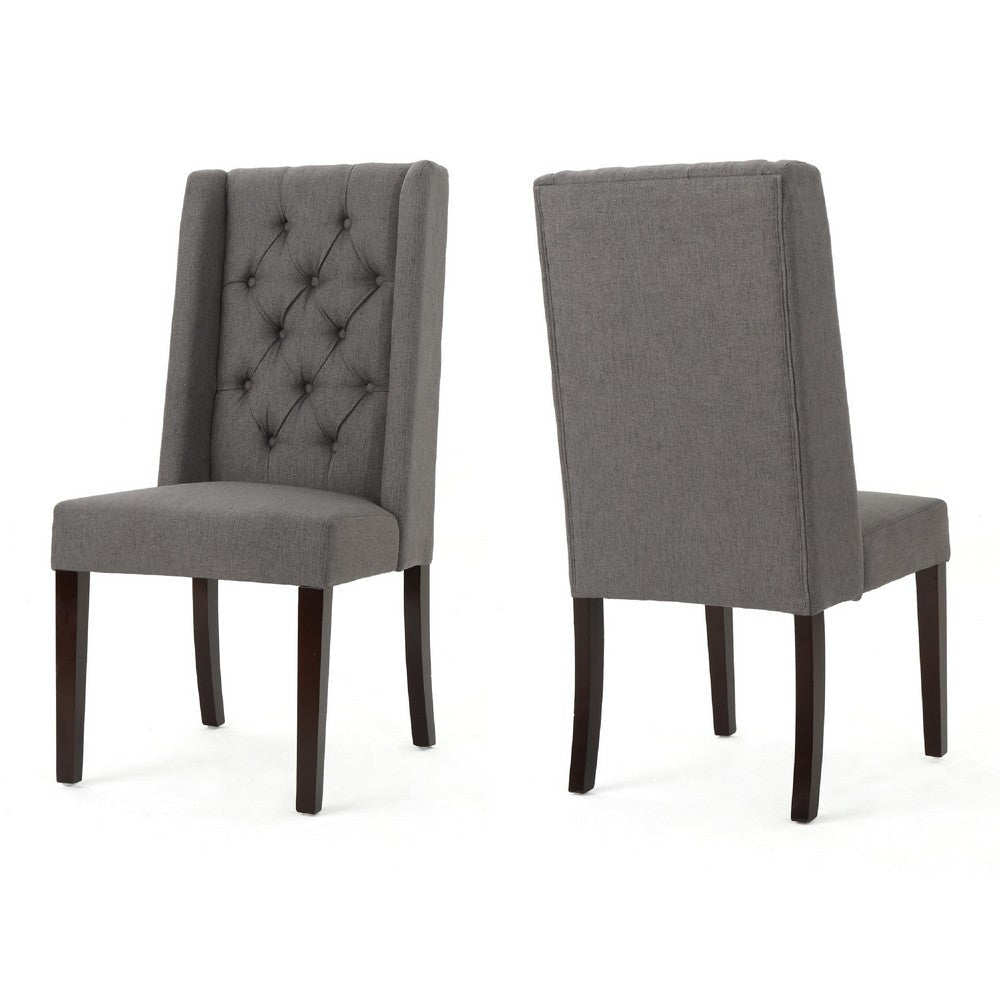 Nathan Dining Chair Set of 2 | Dark Brown Wood | Tufted Gray Wingback