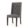 Nathan Dining Chair Set of 2 | Dark Brown Wood | Tufted Gray Wingback