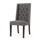 Nathan Dining Chair Set of 2 | Dark Brown Wood | Tufted Gray Wingback