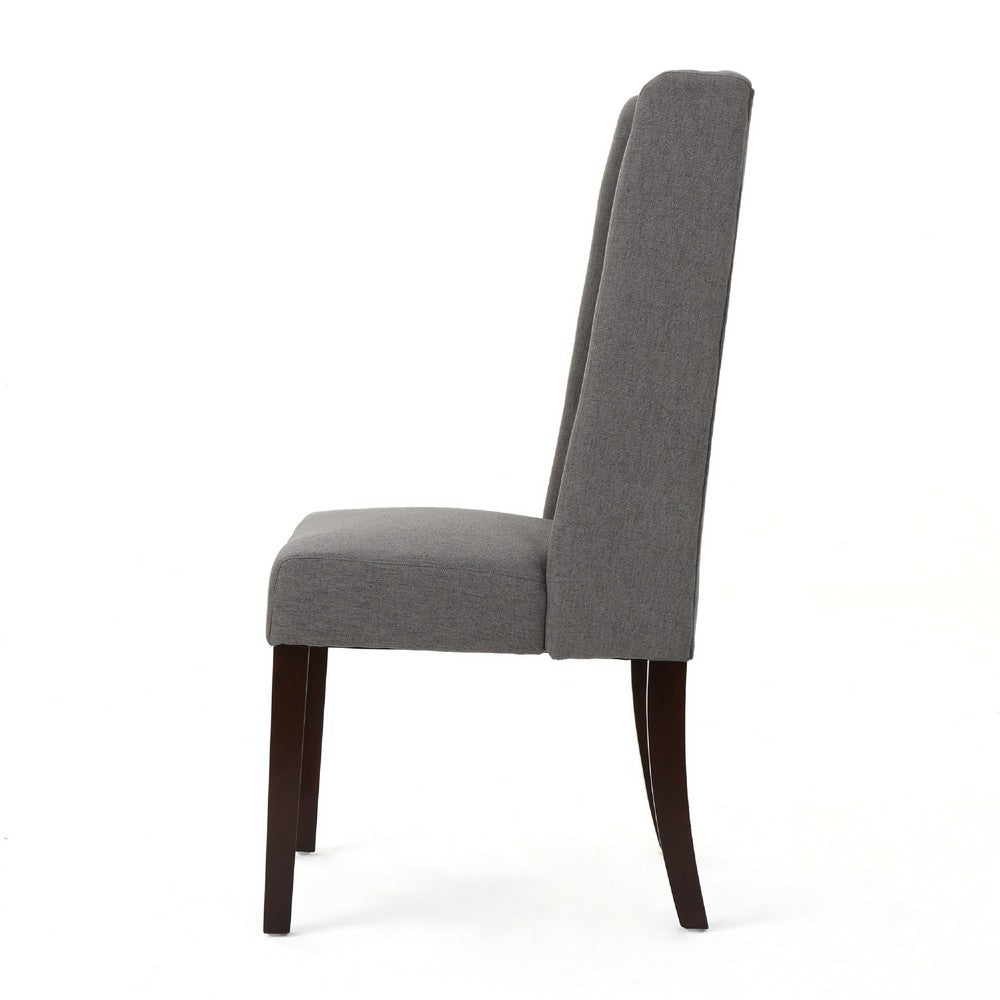 Nathan Dining Chair Set of 2 | Dark Brown Wood | Tufted Gray Wingback