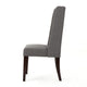 Nathan Dining Chair Set of 2 | Dark Brown Wood | Tufted Gray Wingback