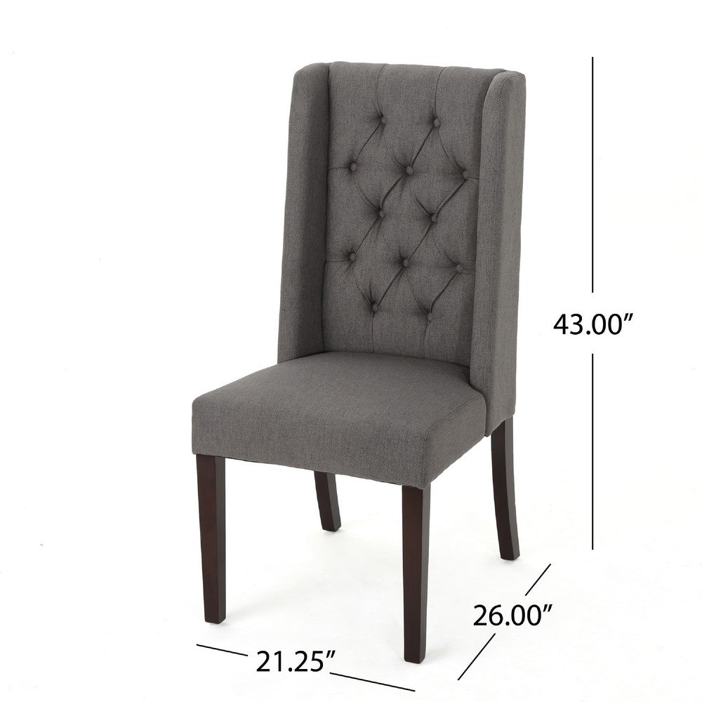 Nathan Dining Chair Set of 2 | Dark Brown Wood | Tufted Gray Wingback