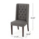 Nathan Dining Chair Set of 2 | Dark Brown Wood | Tufted Gray Wingback