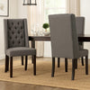 Nathan Dining Chair Set of 2 | Dark Brown Wood | Tufted Gray Wingback