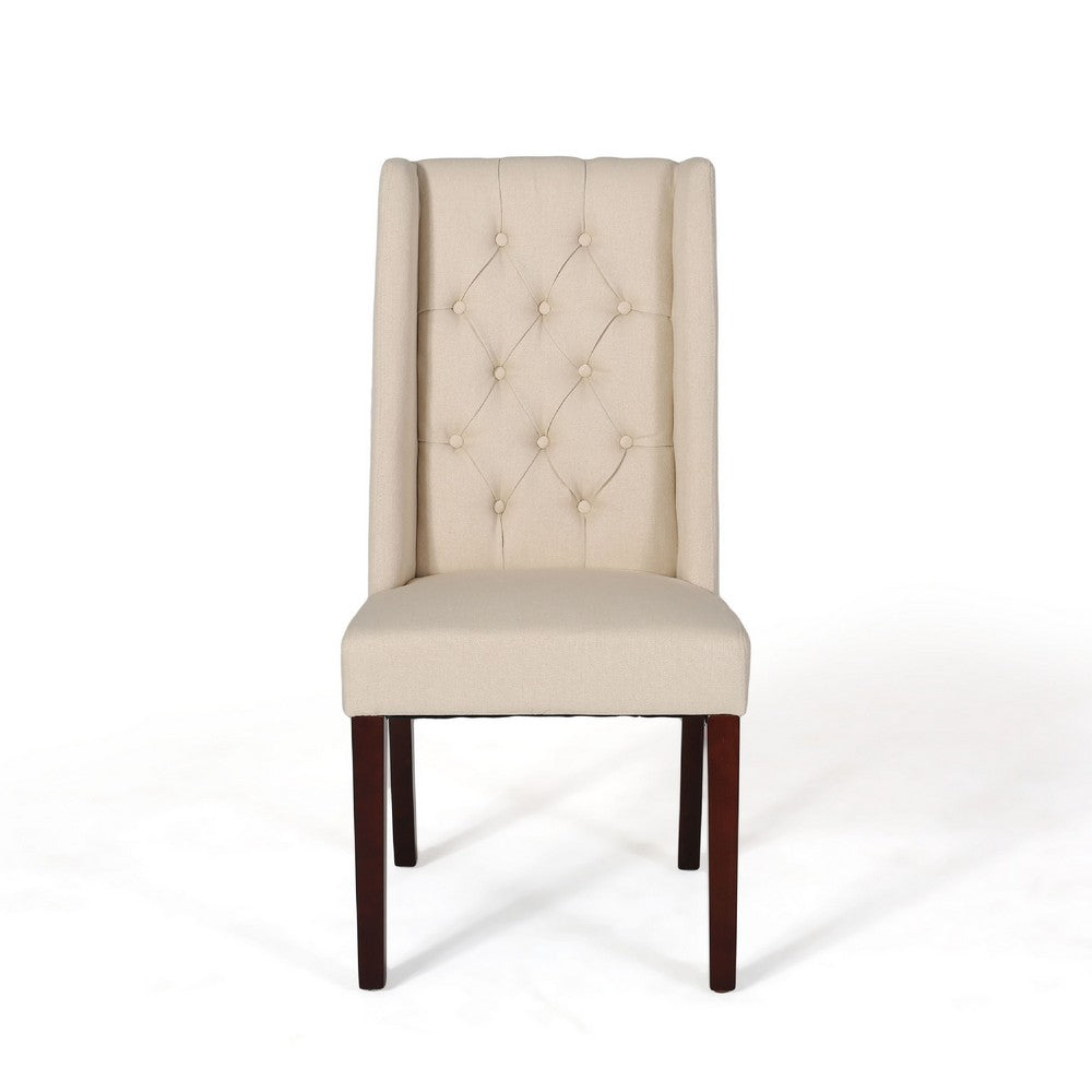 Nathan Dining Chair Set of 2 | Dark Brown | Tufted Beige Wingback