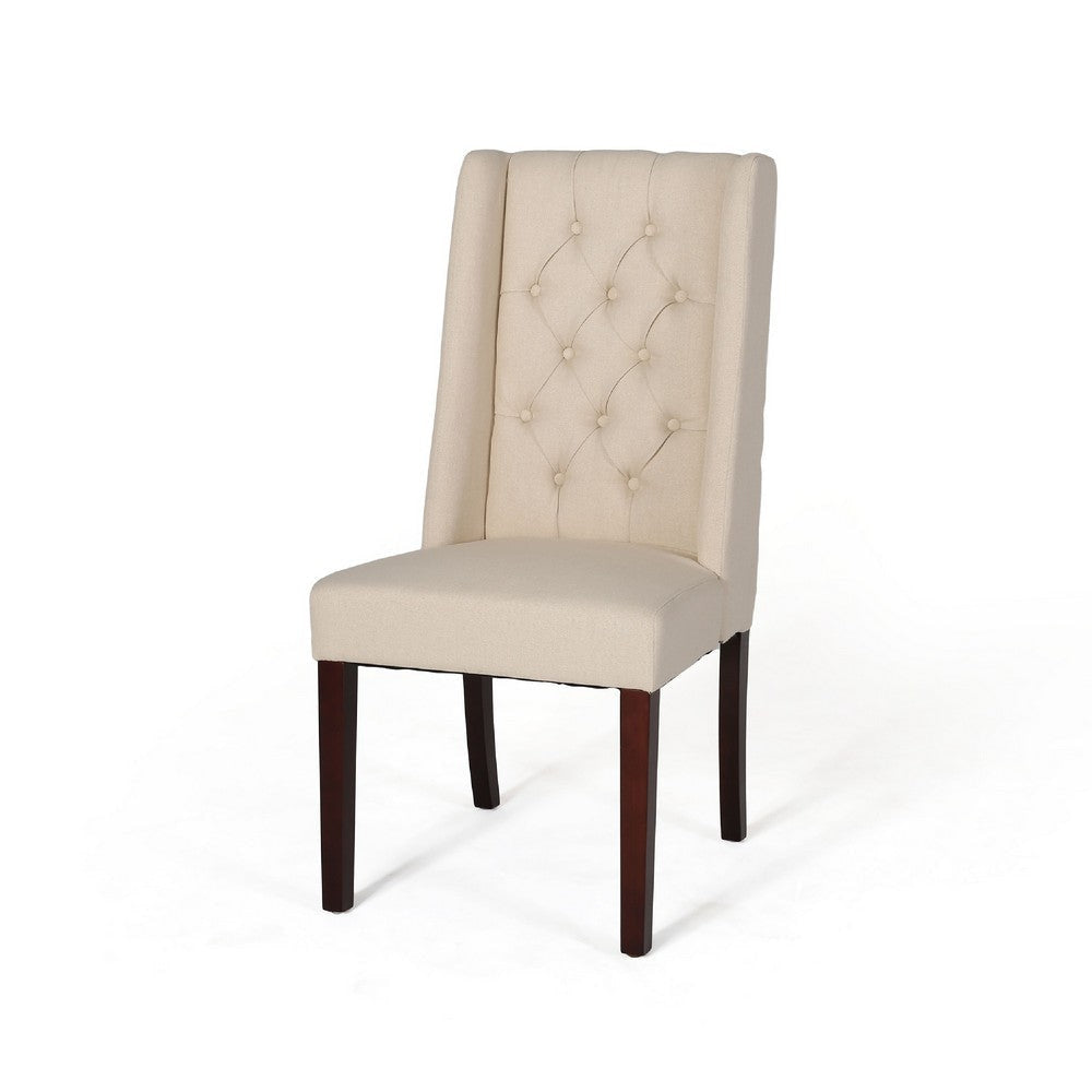 Nathan Dining Chair Set of 2 | Dark Brown | Tufted Beige Wingback BM335442