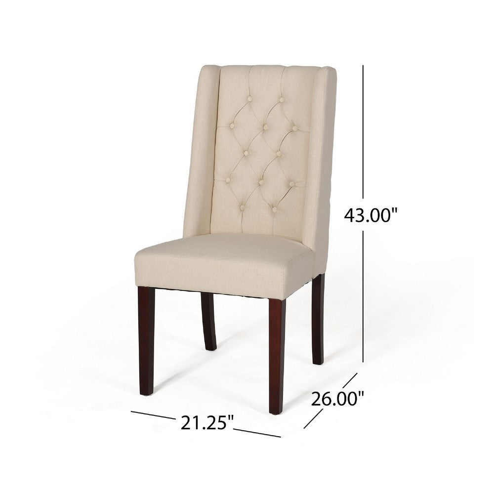 Nathan Dining Chair Set of 2 | Dark Brown | Tufted Beige Wingback