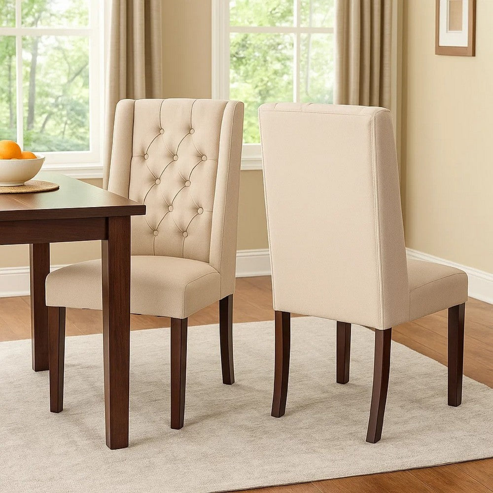 Nathan Dining Chair Set of 2 | Dark Brown | Tufted Beige Wingback