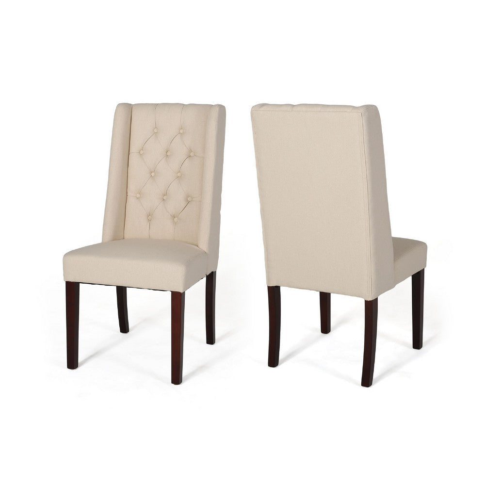 Nathan Dining Chair Set of 2 | Dark Brown | Tufted Beige Wingback