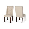 Nathan Dining Chair Set of 2 | Dark Brown | Tufted Beige Wingback