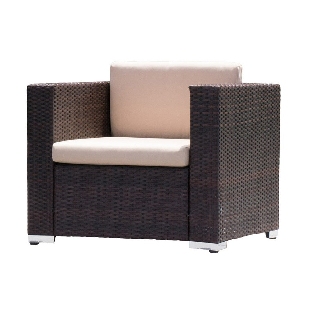 Orene Outdoor Chair Set of 2 | Brown Rattan | Tan Waterproof Fabric