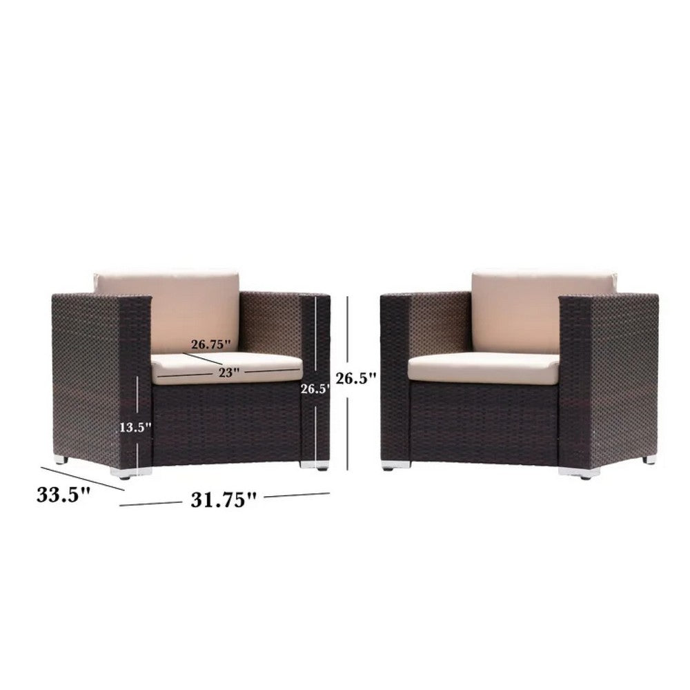 Orene Outdoor Chair Set of 2 | Brown Rattan | Tan Waterproof Fabric