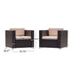 Orene Outdoor Chair Set of 2 | Brown Rattan | Tan Waterproof Fabric