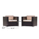 Orene Outdoor Chair Set of 2 | Brown Rattan | Tan Waterproof Fabric BM335444