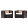 Orene Outdoor Chair Set of 2 | Brown Rattan | Tan Waterproof Fabric