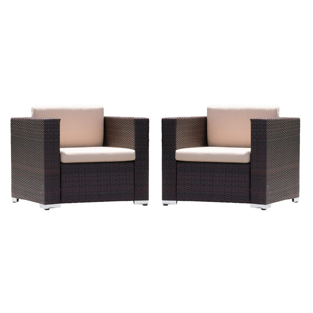 Orene Outdoor Chair Set of 2 | Brown Rattan | Tan Waterproof Fabric