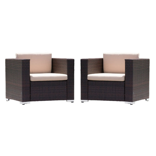 Orene Outdoor Chair Set of 2 | Brown Rattan | Tan Waterproof Fabric