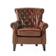 Ranlin Accent Club Chair | Tufted Chestnut Brown Leather | Wood 35"
