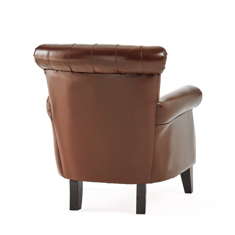 Ranlin Accent Club Chair | Tufted Chestnut Brown Leather | Wood 35"