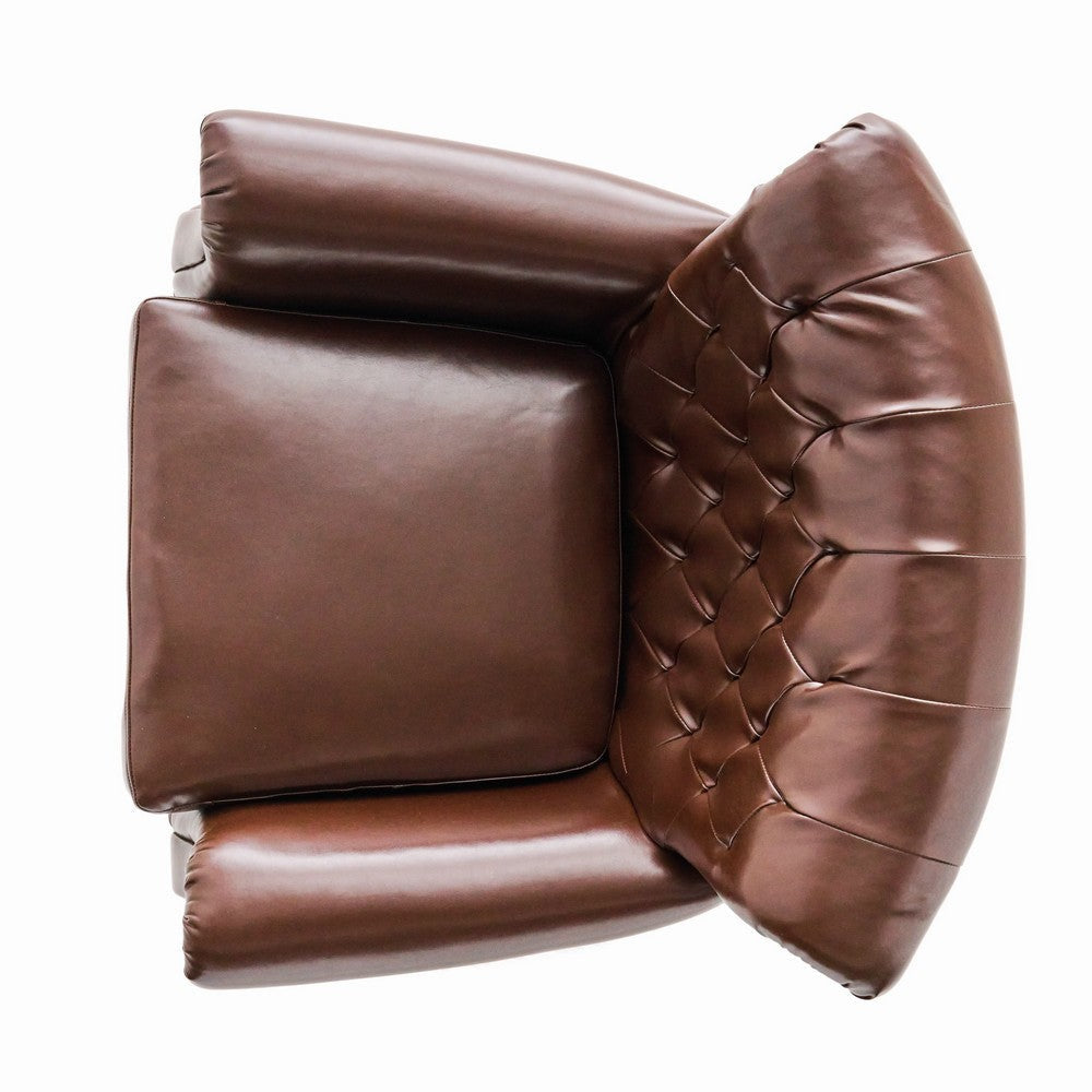 Ranlin Accent Club Chair | Tufted Chestnut Brown Leather | Wood 35’’ BM335445