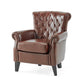 Ranlin Accent Club Chair | Tufted Chestnut Brown Leather | Wood 35"