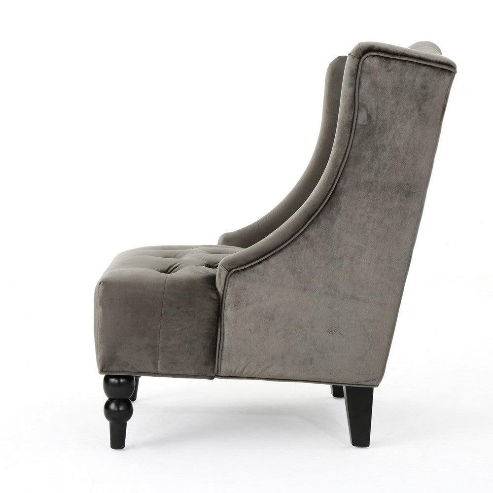 Tesy High Back Accent Club Chair | Gray Tufted Velvet | Black Wood BM335446