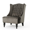 Tesy High Back Accent Club Chair | Gray Tufted Velvet | Black Wood