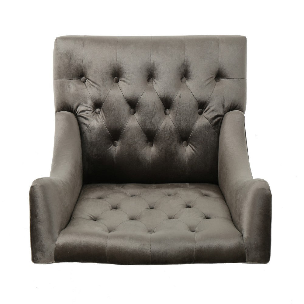 Tesy High Back Accent Club Chair | Gray Tufted Velvet | Black Wood