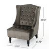 Tesy High Back Accent Club Chair | Gray Tufted Velvet | Black Wood