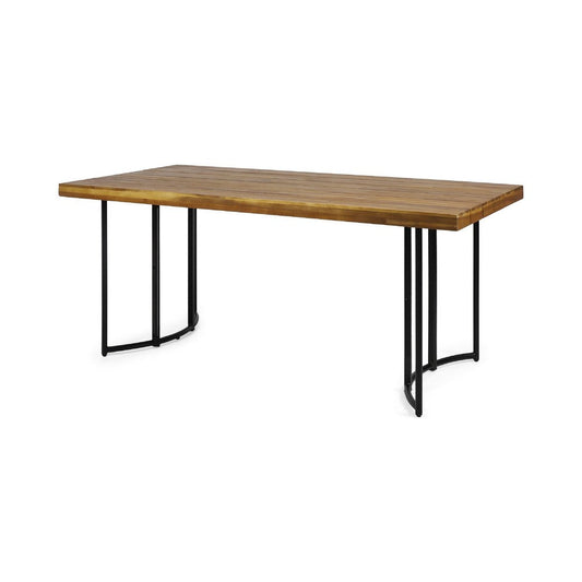 Niyan Outdoor Dining Table | Brown Wood Top | Black Metal Base | 72"