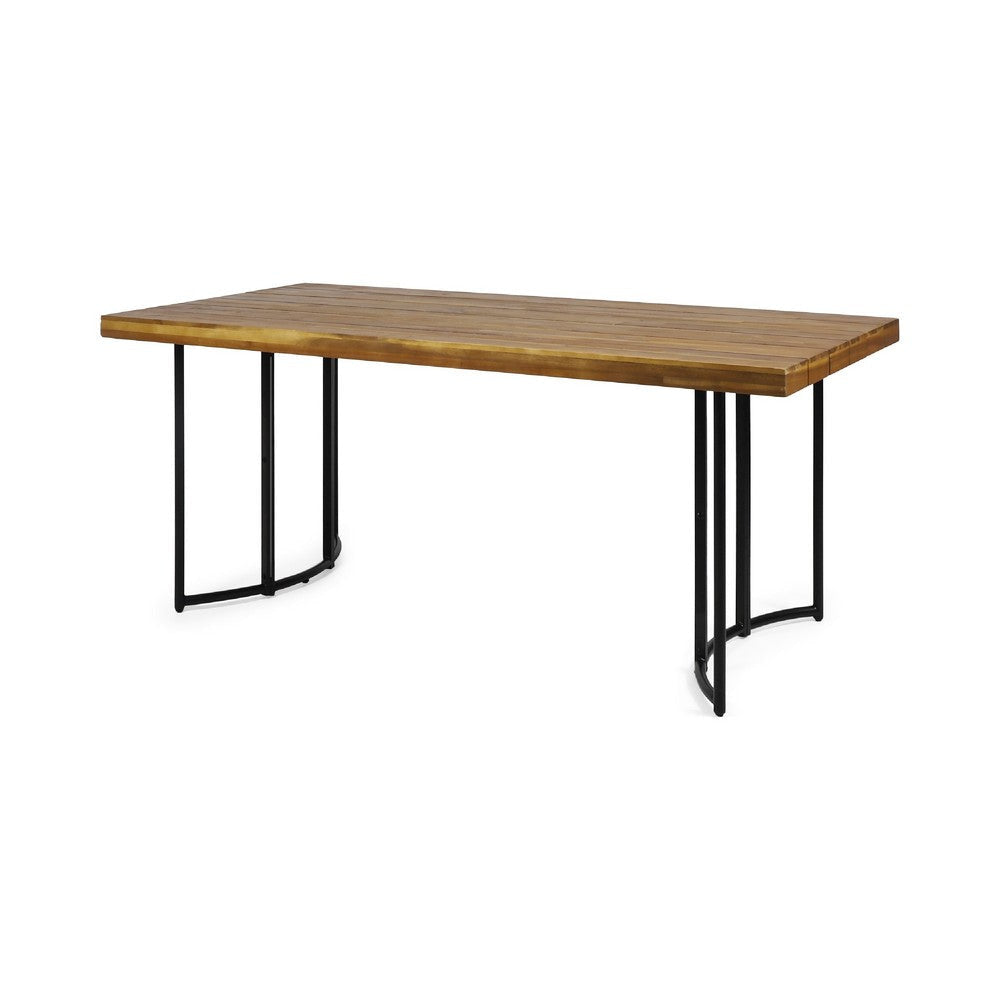 Niyan Outdoor Dining Table | Brown Wood Top | Black Metal Base | 72"