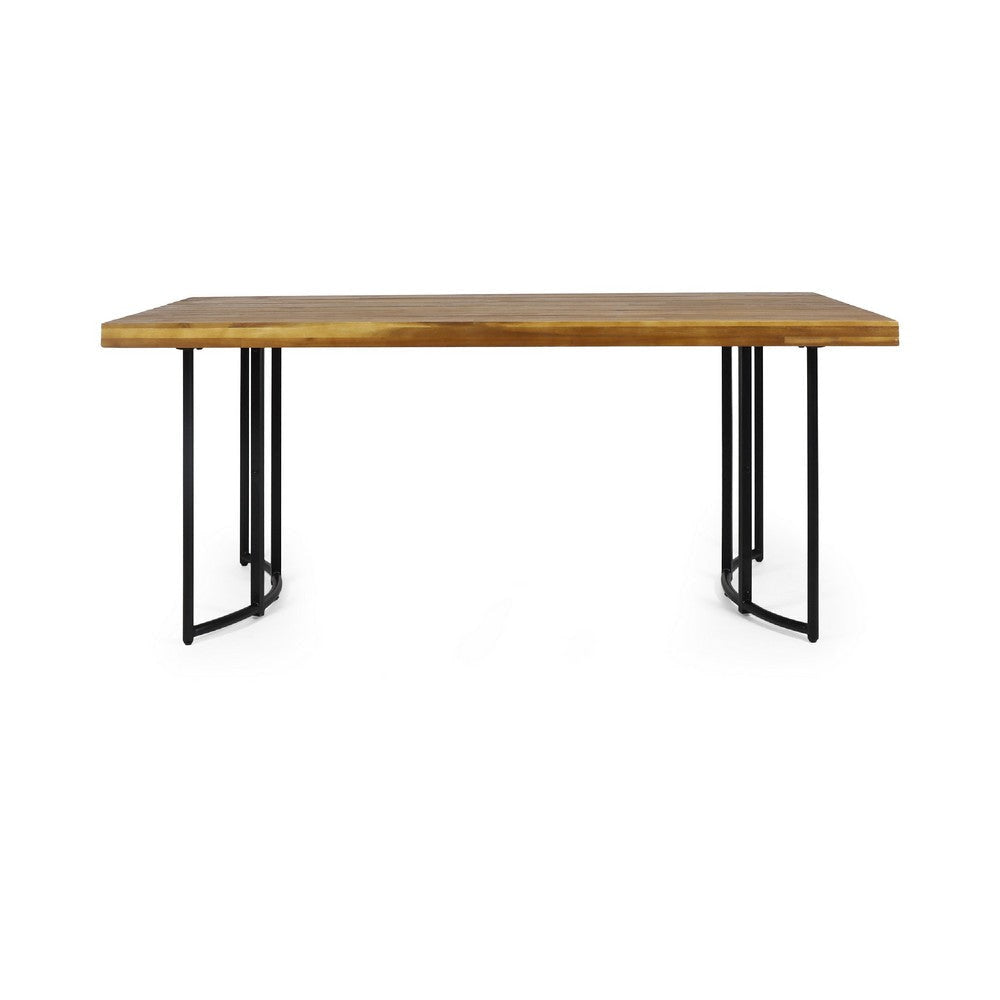 Niyan Outdoor Dining Table | Brown Wood Top | Black Metal Base | 72’’ BM335447