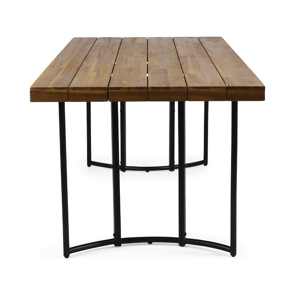 Niyan Outdoor Dining Table | Brown Wood Top | Black Metal Base | 72"