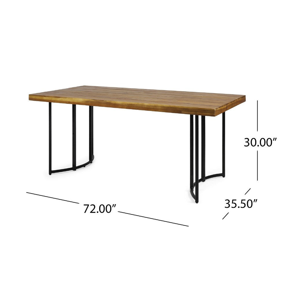 Niyan Outdoor Dining Table | Brown Wood Top | Black Metal Base | 72’’ BM335447