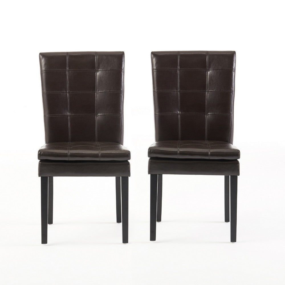 Brenda Dining Chair Set of 2 | Chocolate Brown Tufted Faux Leather