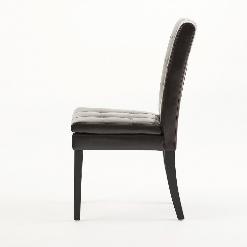 Brenda Dining Chair Set of 2 | Chocolate Brown Tufted Faux Leather BM335449