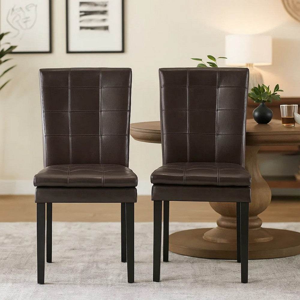 Brenda Dining Chair Set of 2 | Chocolate Brown Tufted Faux Leather