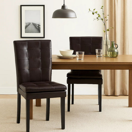 Brenda Dining Chair Set of 2 | Chocolate Brown Tufted Faux Leather