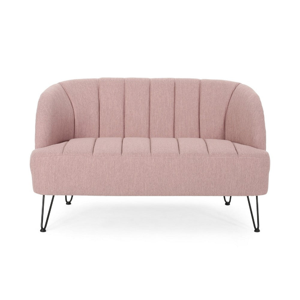 Buno Loveseat | Blush Pink Tufted Polyester | Metal Hairpin Legs 50"