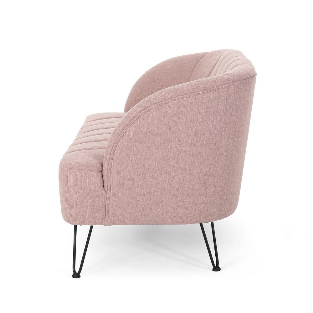 Buno Loveseat | Blush Pink Tufted Polyester | Metal Hairpin Legs 50"